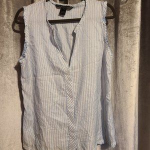 Marc by Marc Jacobs Blue & White Striped Blouse Silk Raw Edges Size Large